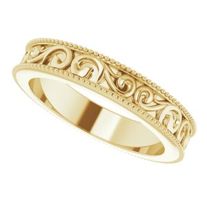 Milgrain Edge Sculptural Flat Band with Bead Blast Finish