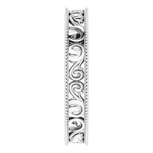 Milgrain Edge Sculptural Flat Band with Bead Blast Finish