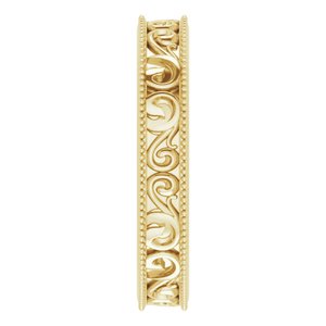 Milgrain Edge Sculptural Flat Band with Bead Blast Finish