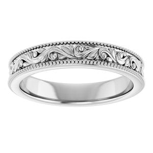 Milgrain Edge Floral Flat Band