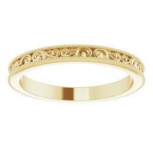 Milgrain Edge Sculptural Flat Band with Bead Blast Finish