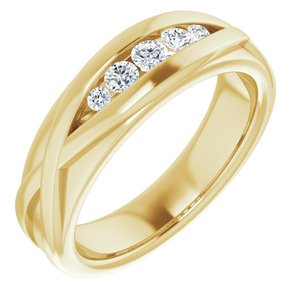 Rounded Edge Criss-Cross Five-Stone Flat Band