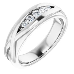 Rounded Edge Criss-Cross Five-Stone Flat Band