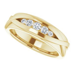 Rounded Edge Criss-Cross Five-Stone Flat Band