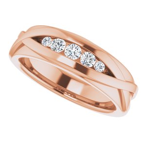 Rounded Edge Criss-Cross Five-Stone Flat Band