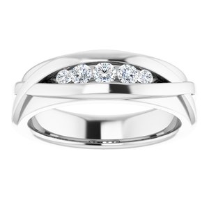 Rounded Edge Criss-Cross Five-Stone Flat Band