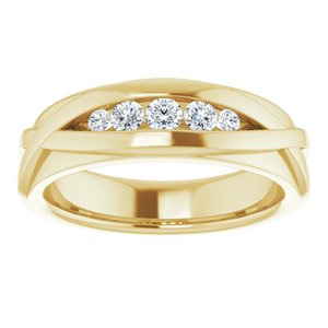 Rounded Edge Criss-Cross Five-Stone Flat Band