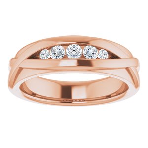 Rounded Edge Criss-Cross Five-Stone Flat Band