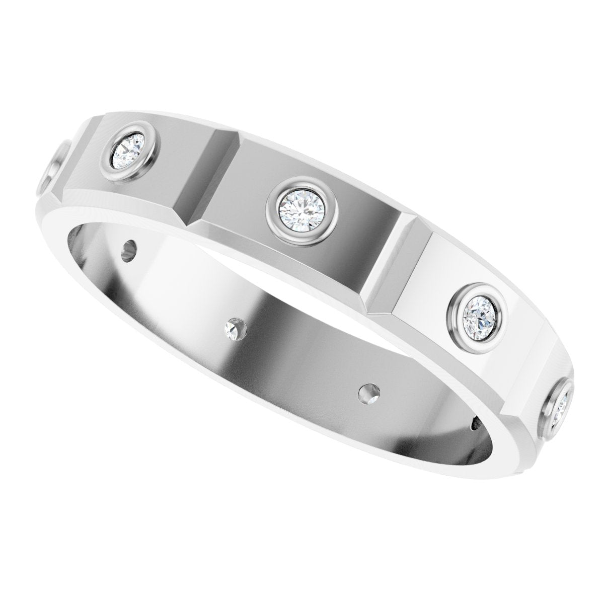 Bezel-Set Beveled-Edge Geometric Band