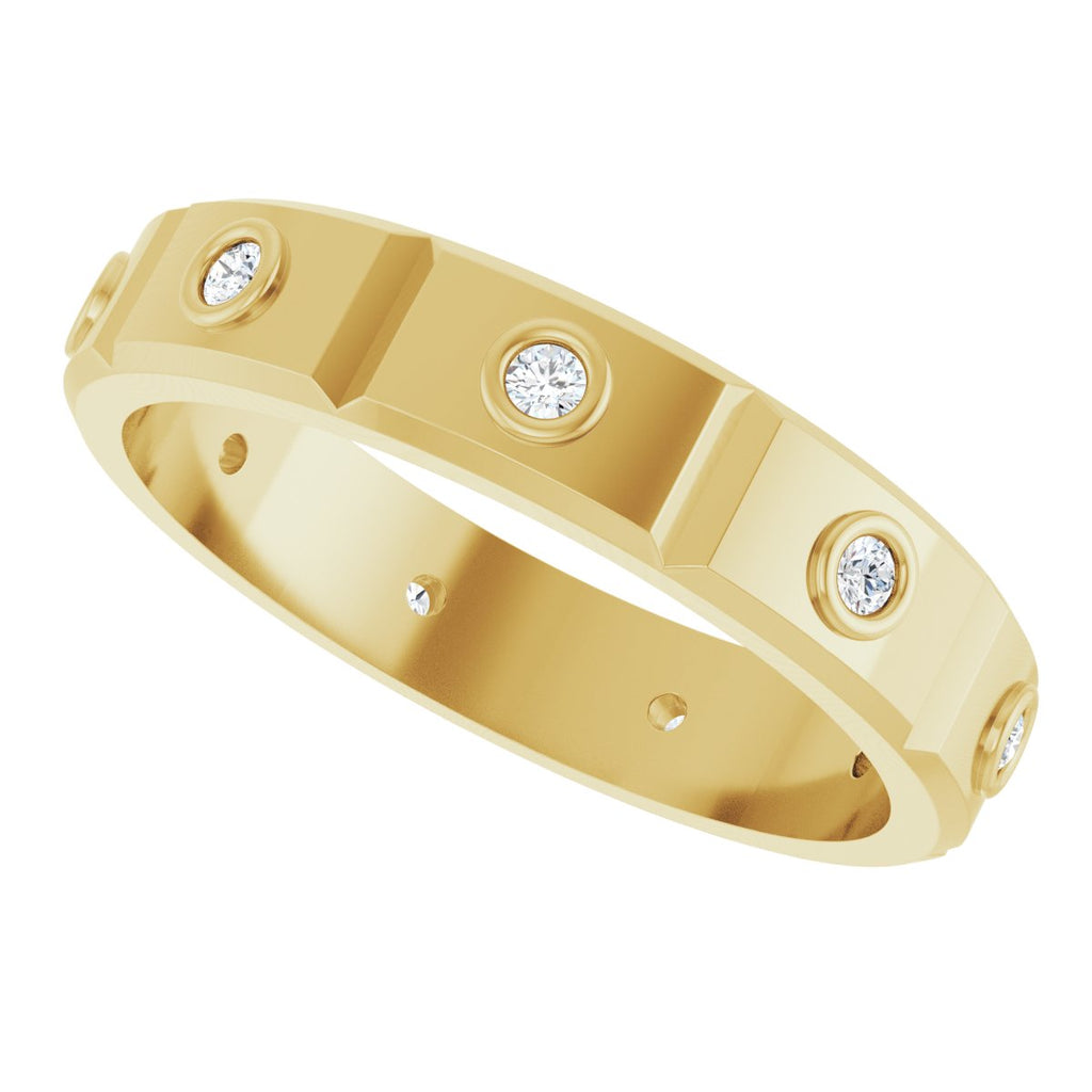 Bezel-Set Beveled-Edge Geometric Band