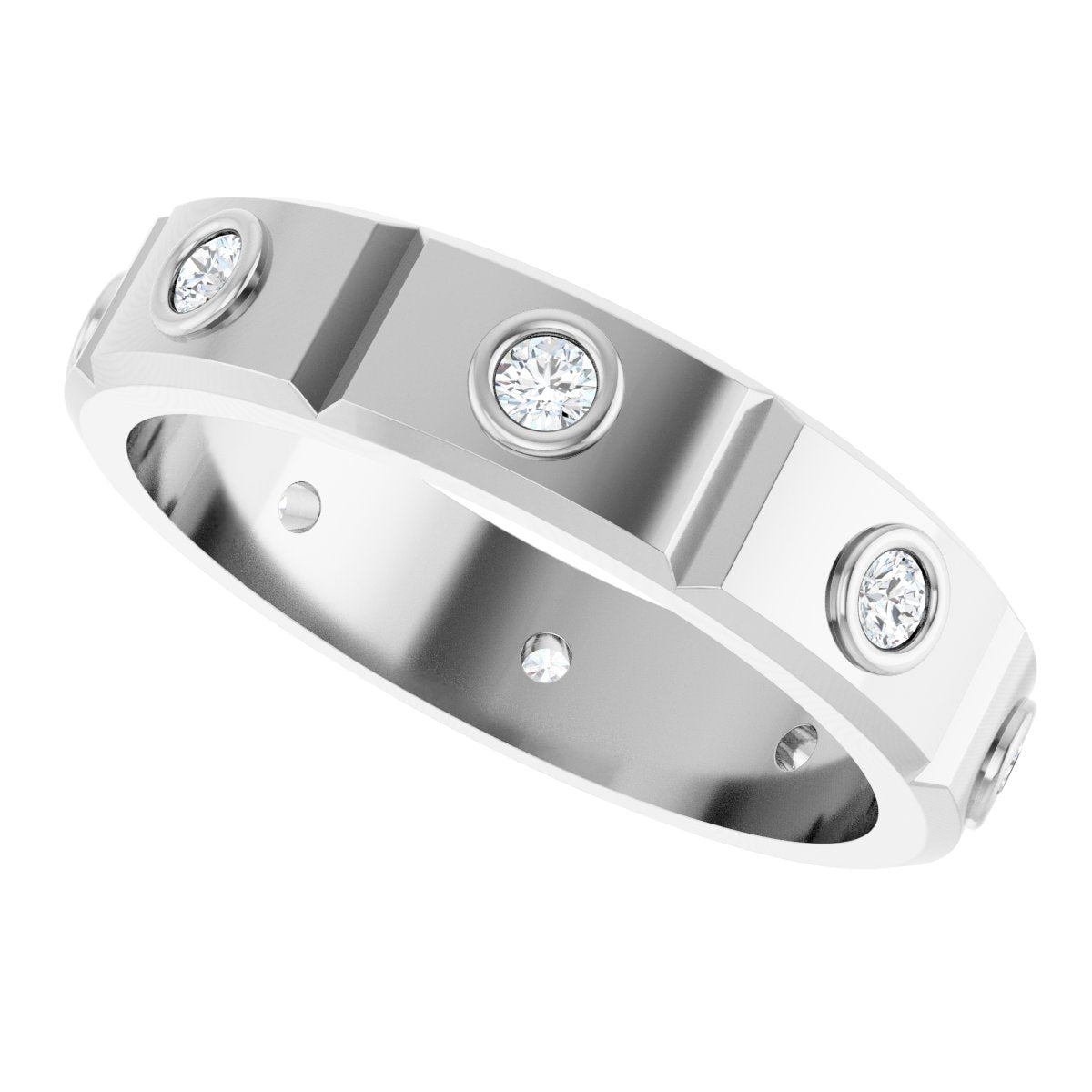 Bezel-Set Beveled-Edge Geometric Band