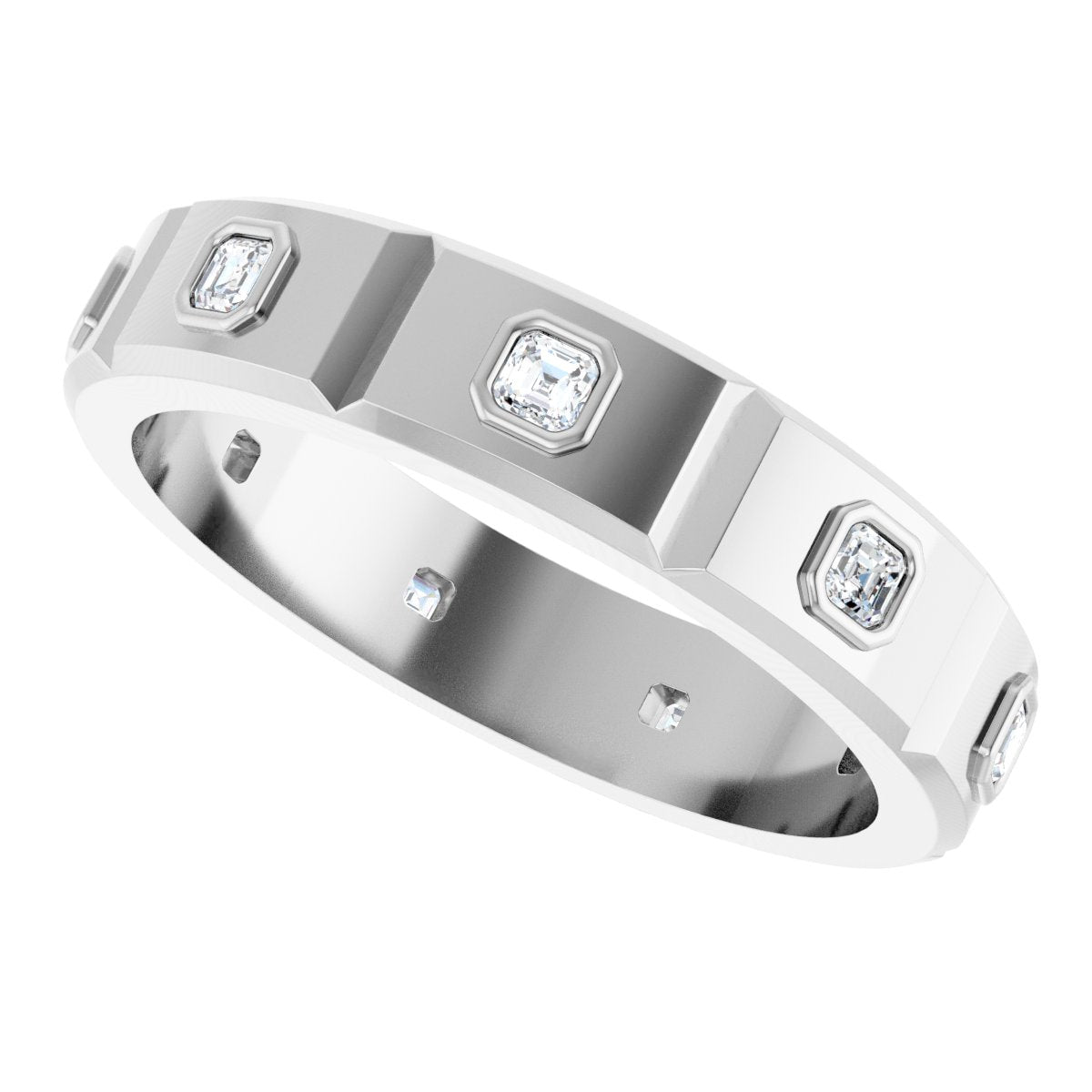 Bezel-Set Beveled-Edge Geometric Band