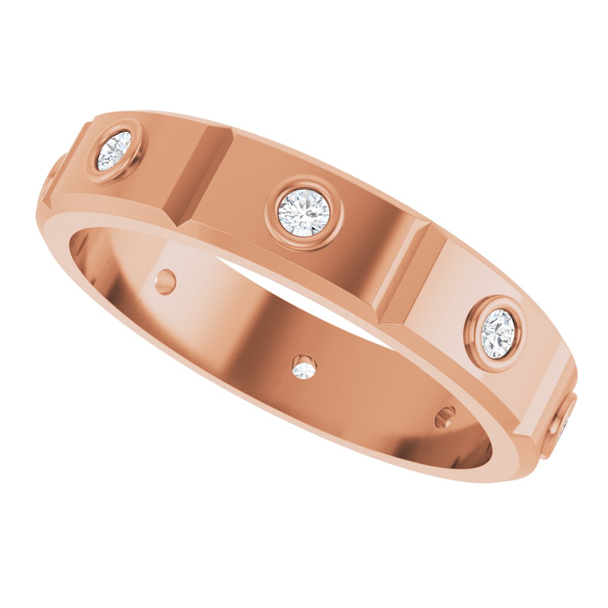Bezel-Set Beveled-Edge Geometric Band