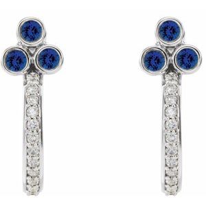 Accented Bezel-Set J-Hoop Earrings