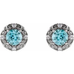 Round 4-Prong Halo-Style Earrings