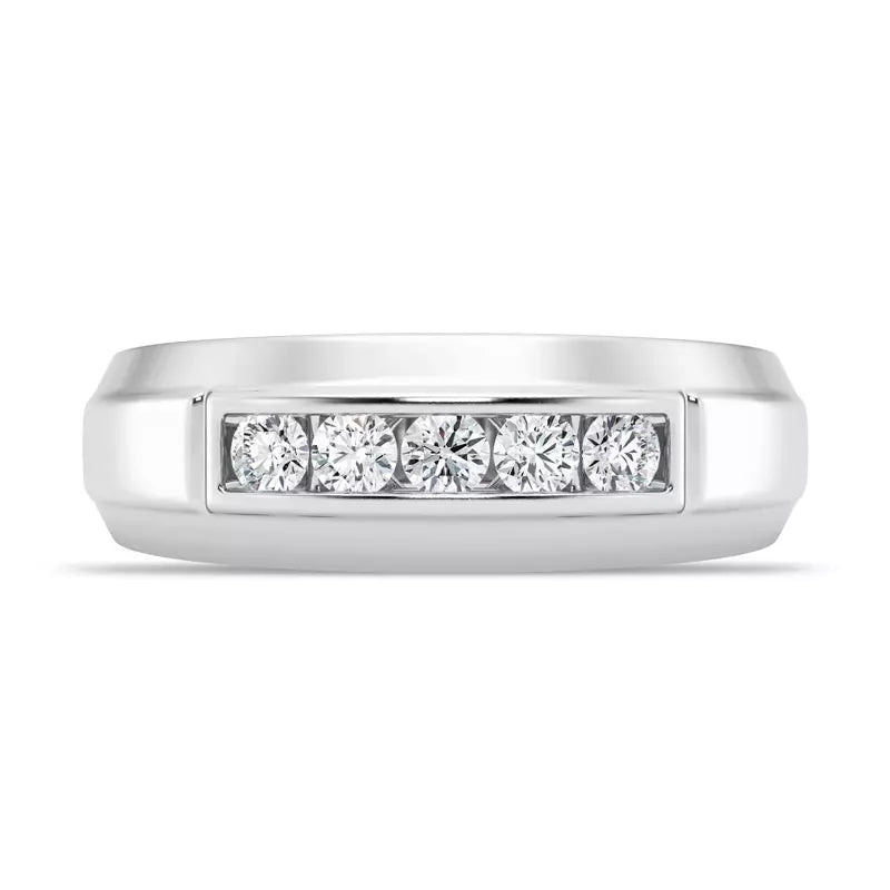 Two Channel Set 5 Stone Diamond Ring - 18K White Gold image