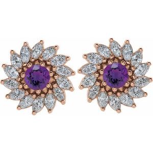 Round 7-Prong Halo-Style Earrings