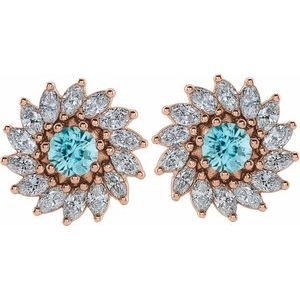 Round 7-Prong Halo-Style Earrings
