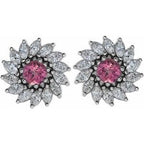 Round 7-Prong Halo-Style Earrings