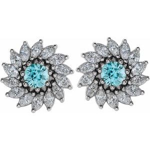 Round 7-Prong Halo-Style Earrings