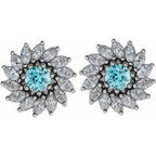 Round 7-Prong Halo-Style Earrings