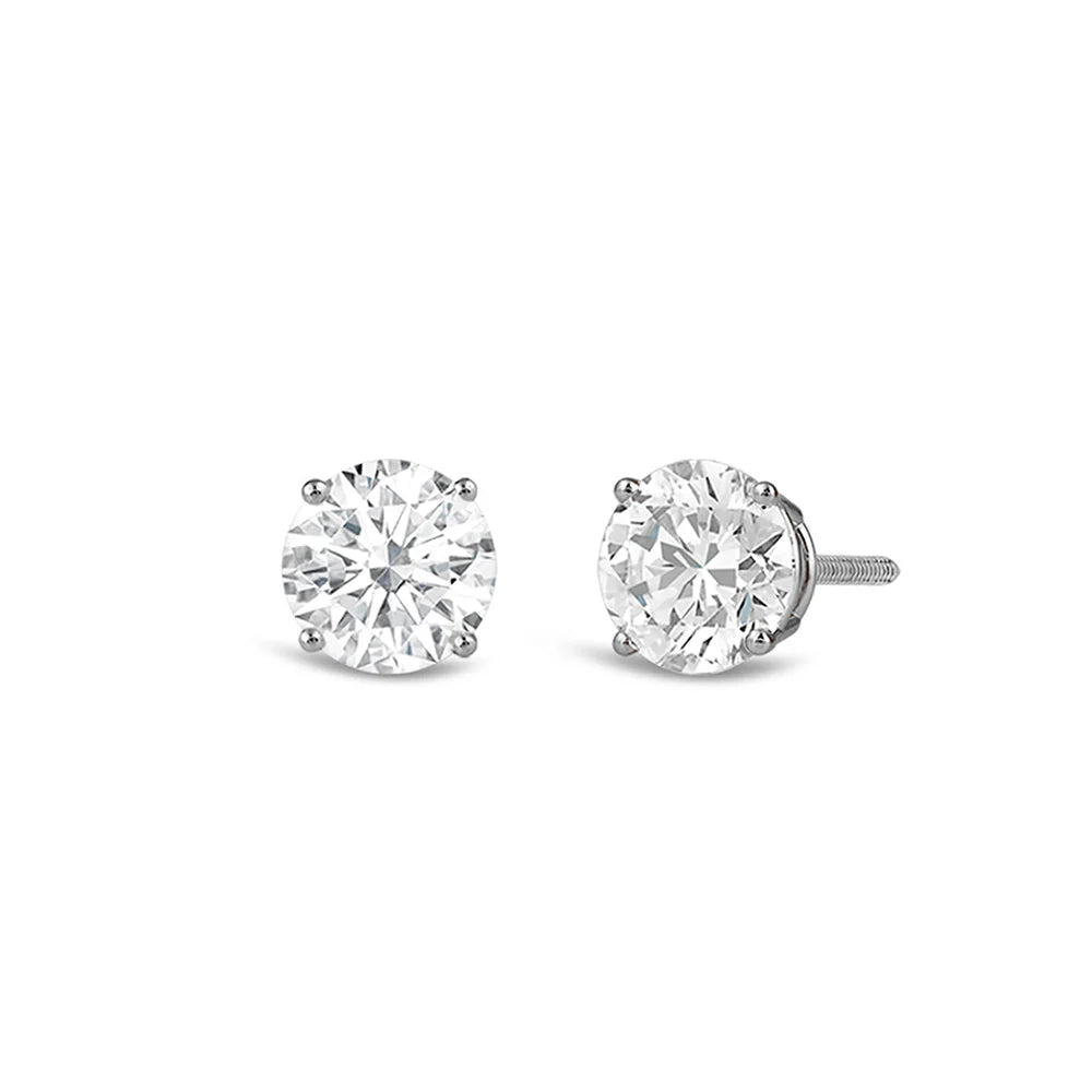 Classic Round Diamond Four Prong Stud Earrings - 14K White Gold image