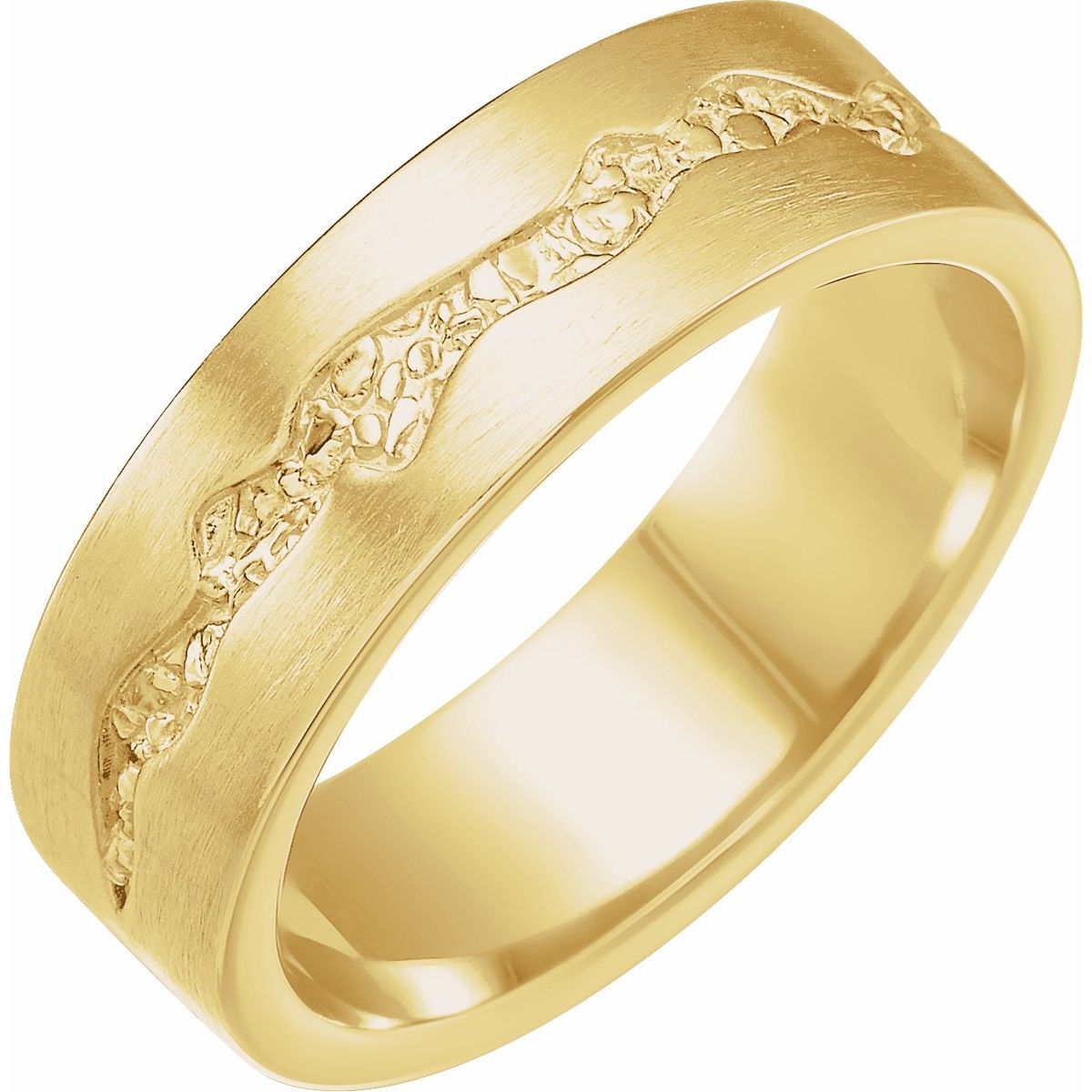 Nugget Pattern Inlay Flat Band with Satin Finish