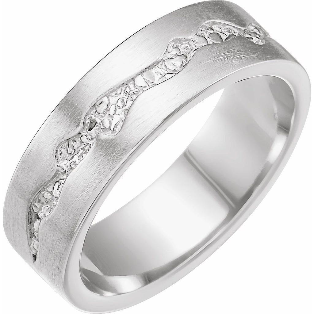Nugget Pattern Inlay Flat Band with Satin Finish