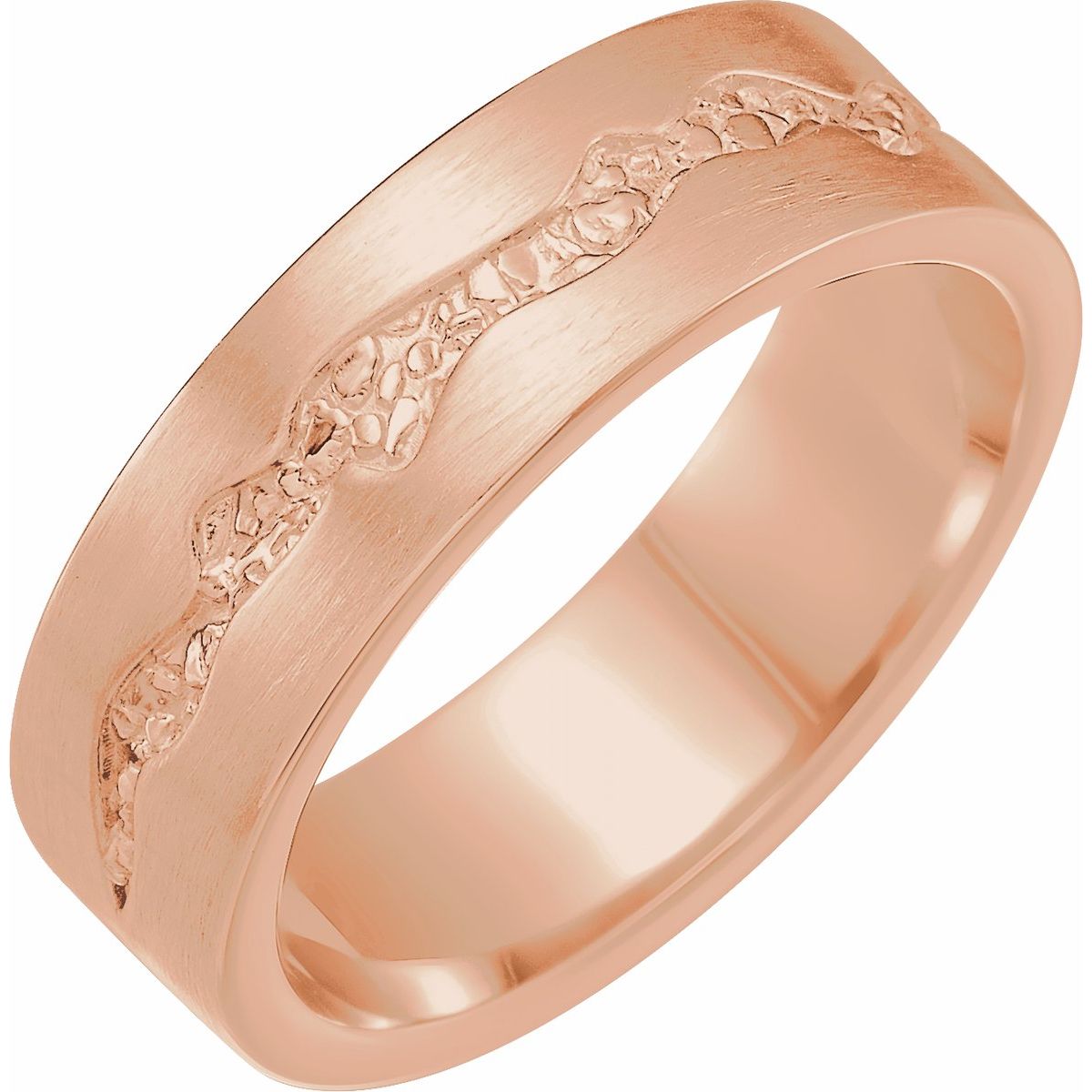 Nugget Pattern Inlay Flat Band with Satin Finish
