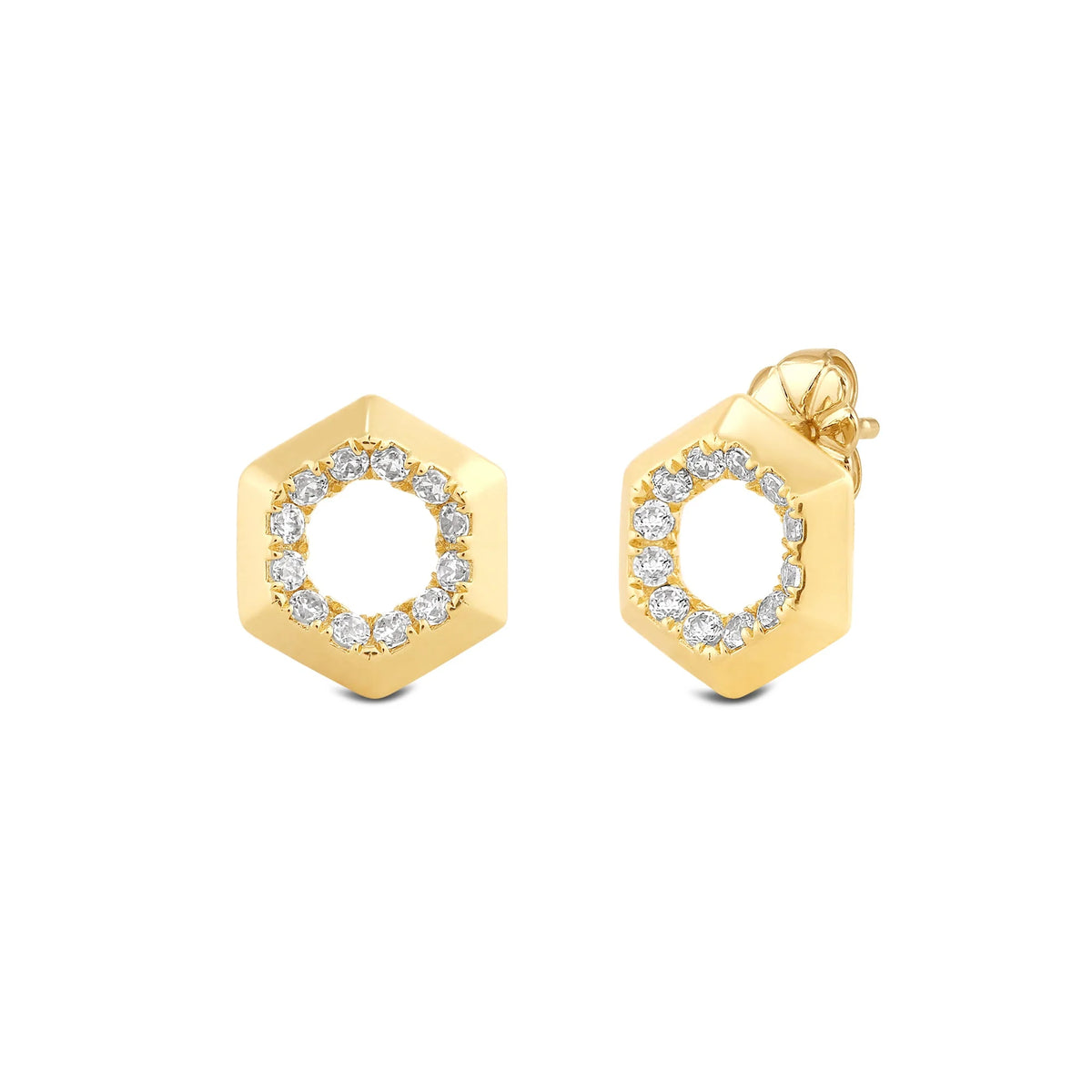 Hexagon Shape Diamond Accent Earrings - 14K Yellow Gold image