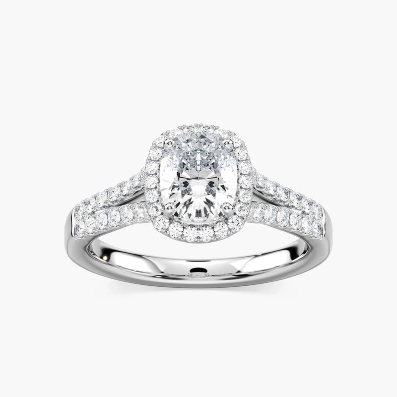 Adara Elongated Cushion LGD Double Row Split Shank Halo Engagement Ring - 14K White Gold