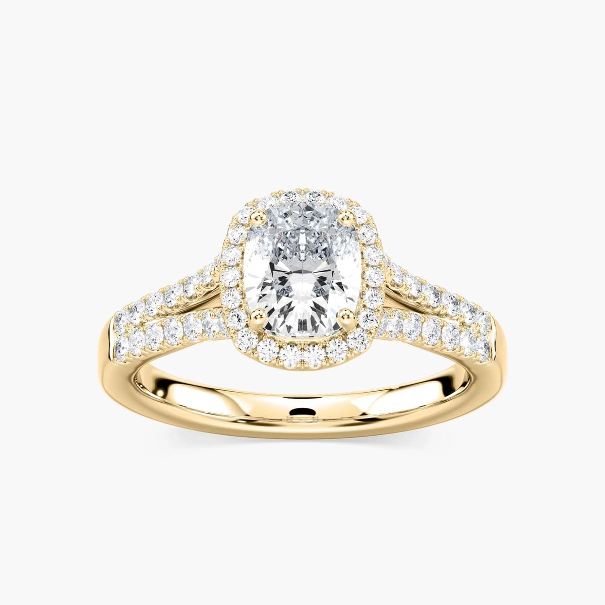 Adara Elongated Cushion LGD Double Row Split Shank Halo Engagement Ring - 14K Yellow Gold