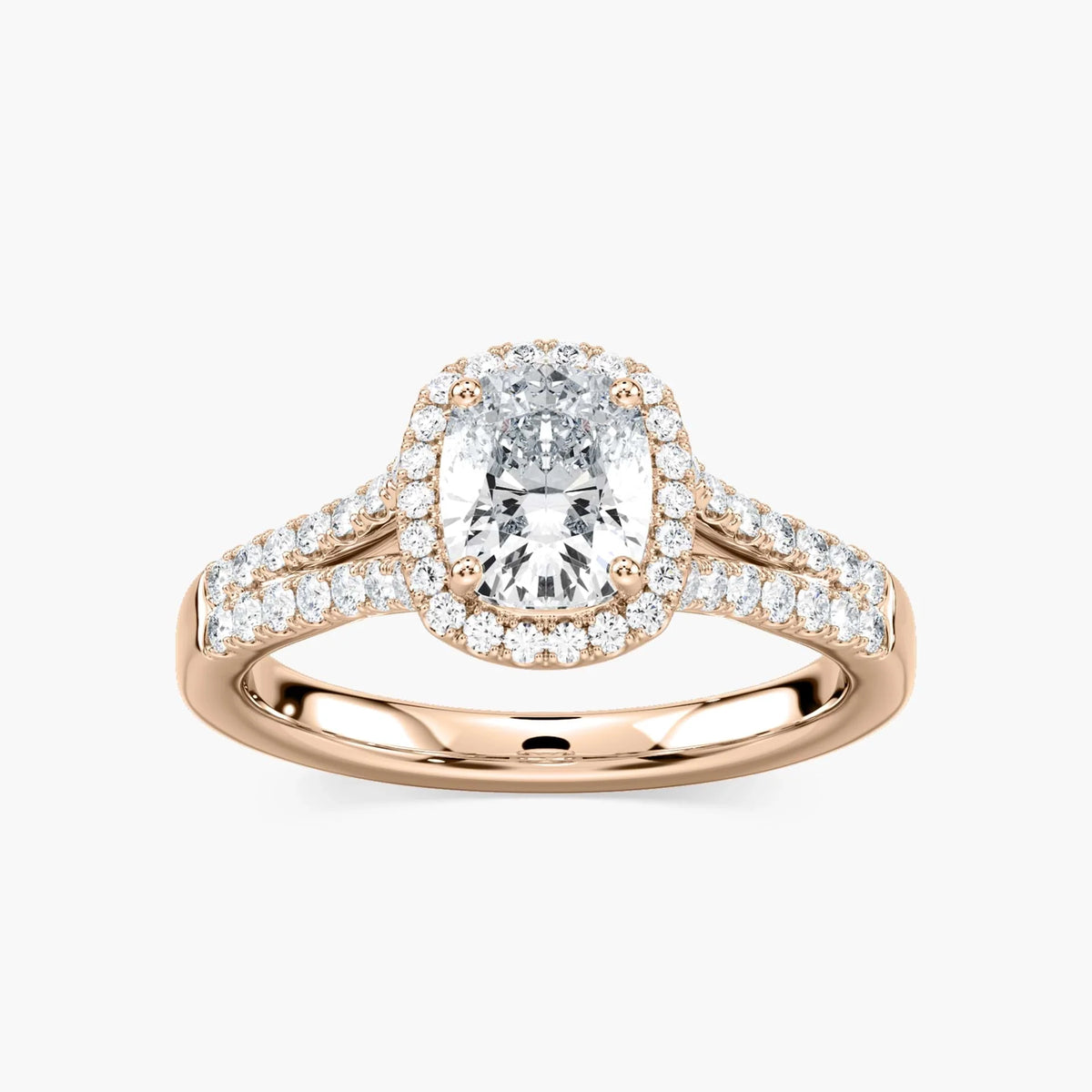 Adara Elongated Cushion LGD Double Row Split Shank Halo Engagement Ring - 18K Rose Gold
