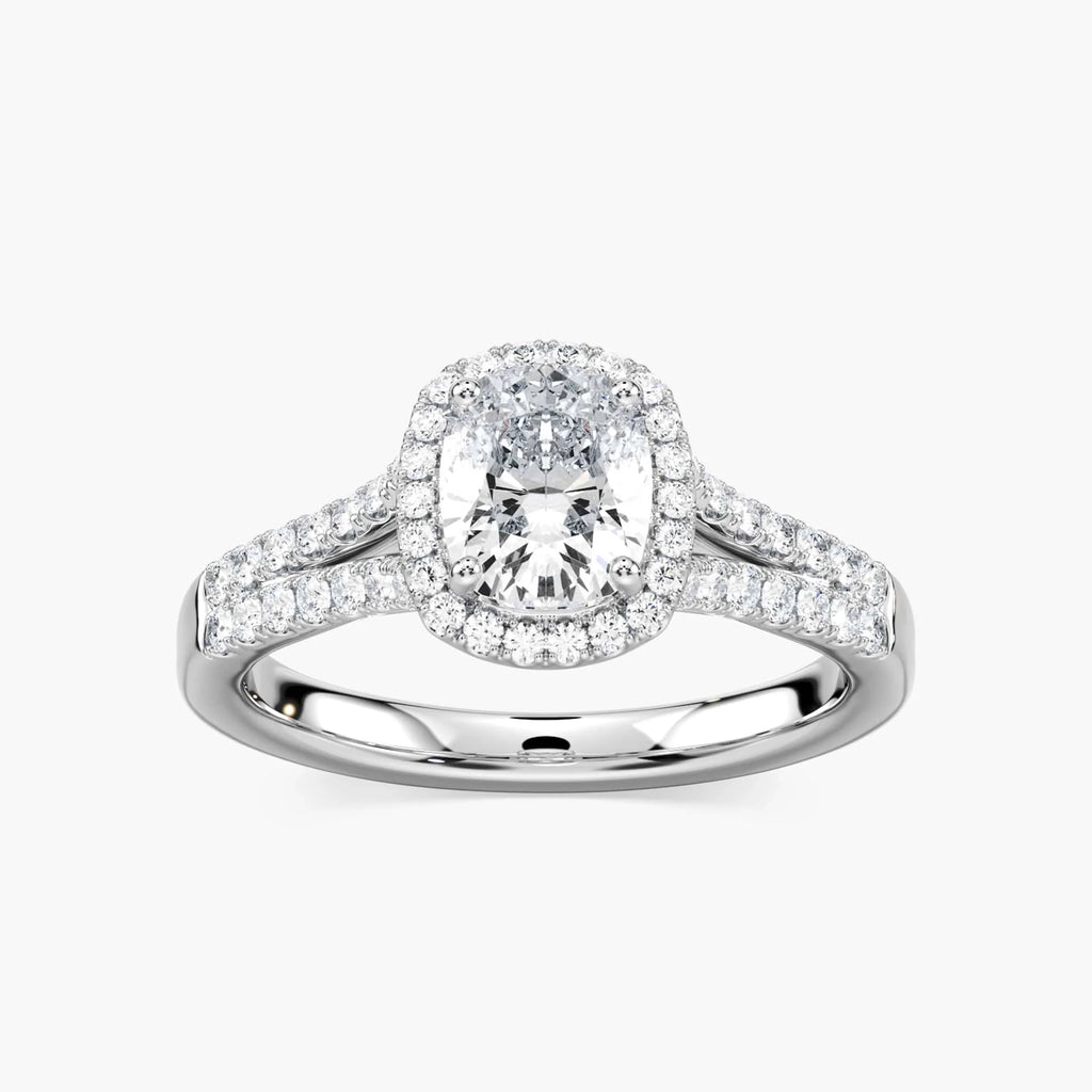 Adara Elongated Cushion LGD Double Row Split Shank Halo Engagement Ring - Platinum