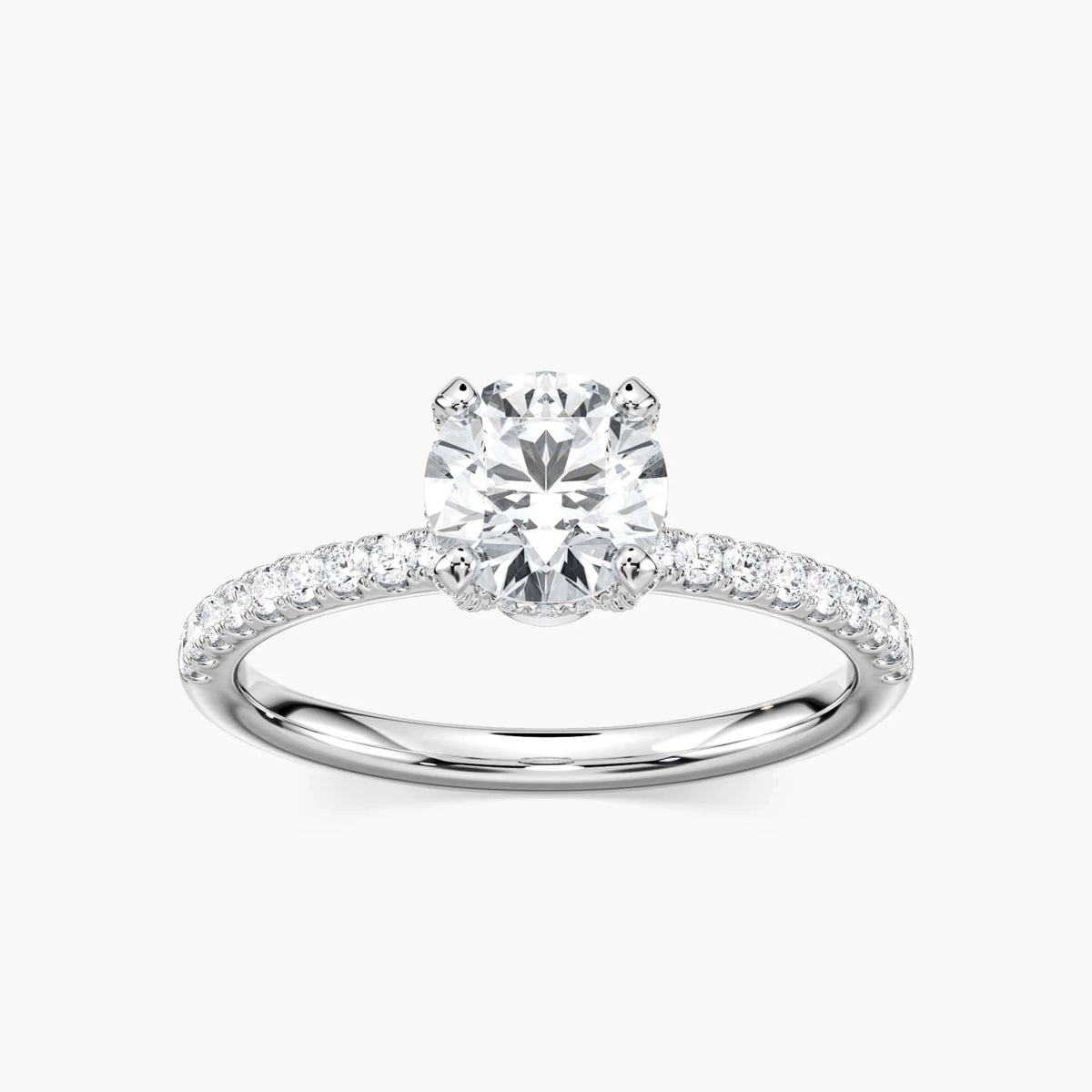 Adelaide Round LGD Adorned Hidden Halo Engagement Ring - 14K White Gold