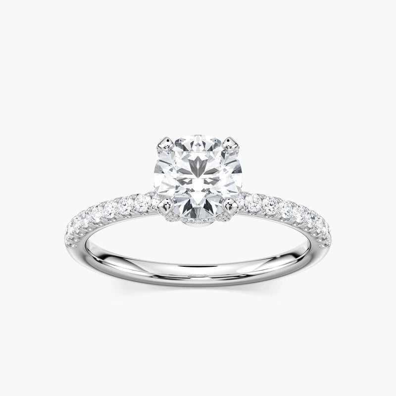 Adelaide Round LGD Adorned Hidden Halo Engagement Ring - 14K White Gold