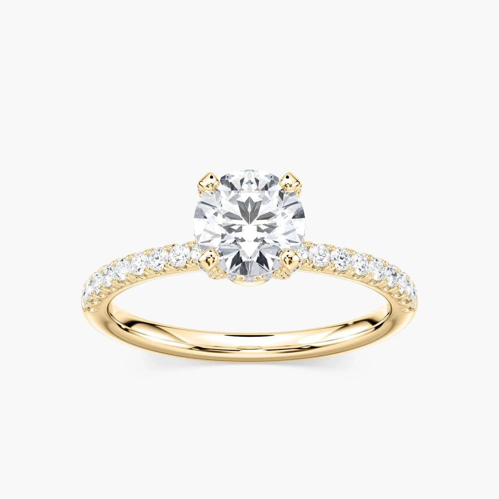 Adelaide Round LGD Adorned Hidden Halo Engagement Ring - 18K Yellow Gold