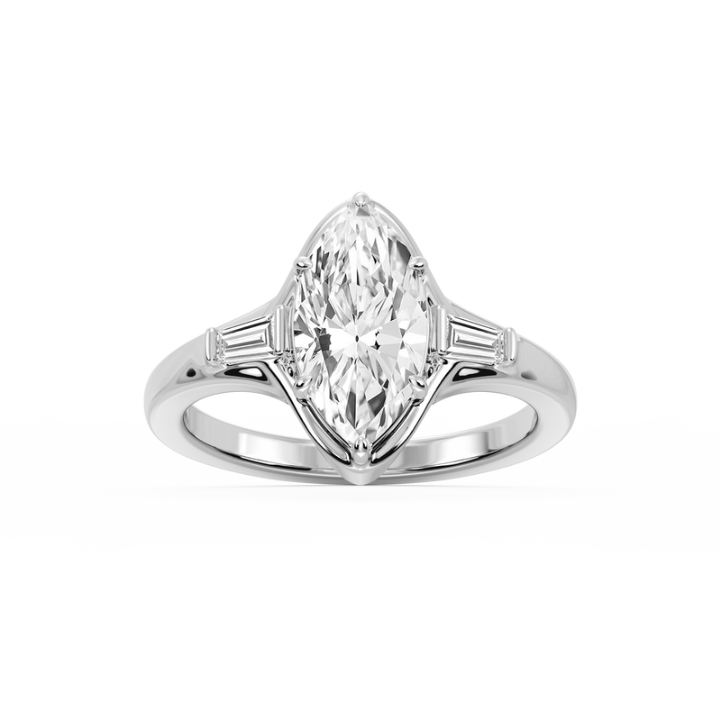 Adeline Marquise LGD Six Prong Three Stone Engagement Ring - 14K White Gold