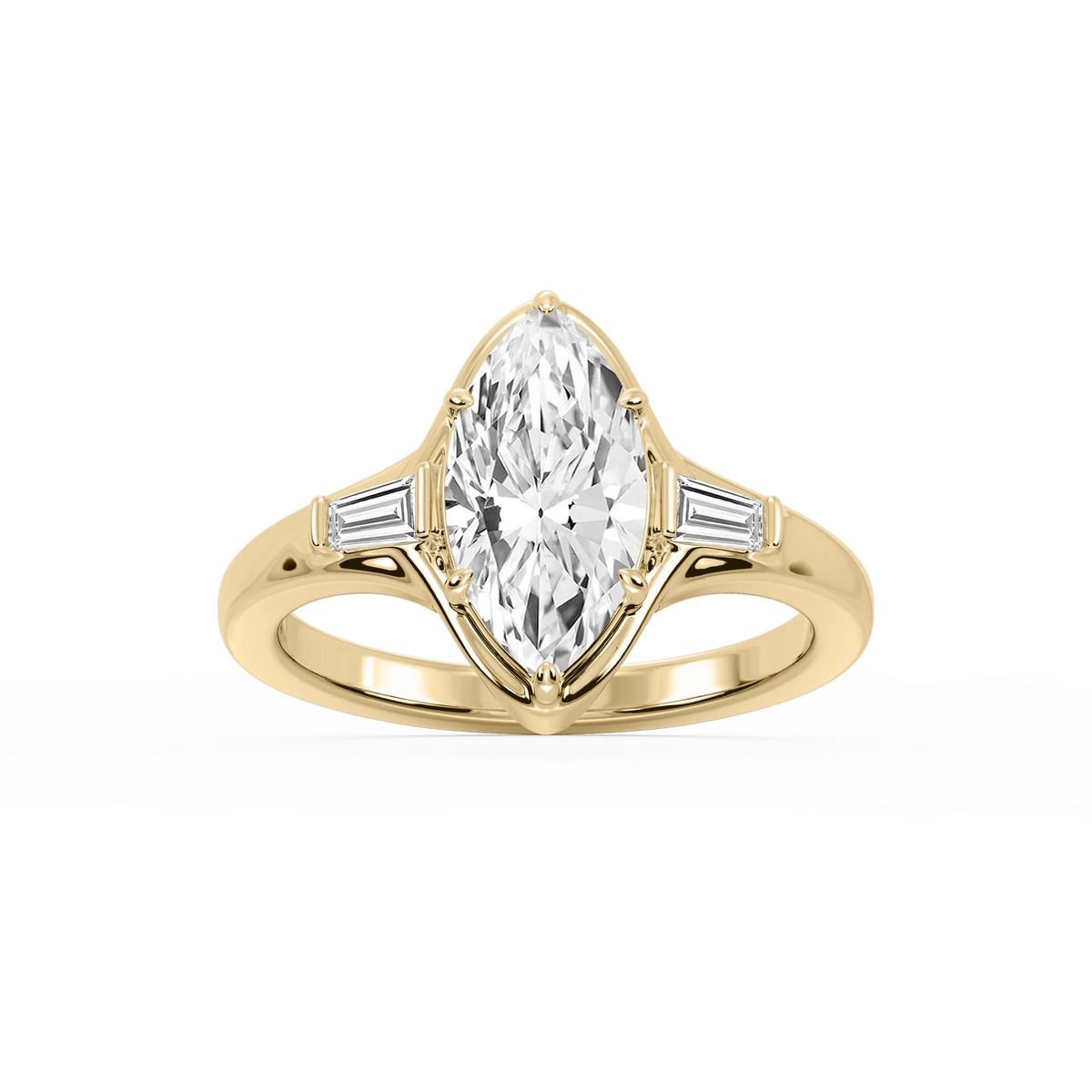 Adeline Marquise LGD Six Prong Three Stone Engagement Ring - 14K Yellow Gold