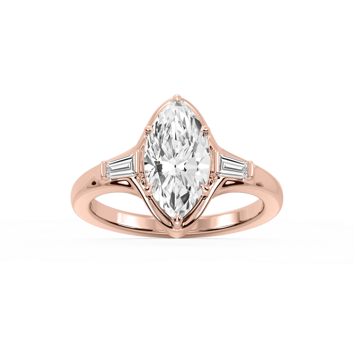 Adeline Marquise LGD Six Prong Three Stone Engagement Ring - 14K Rose Gold