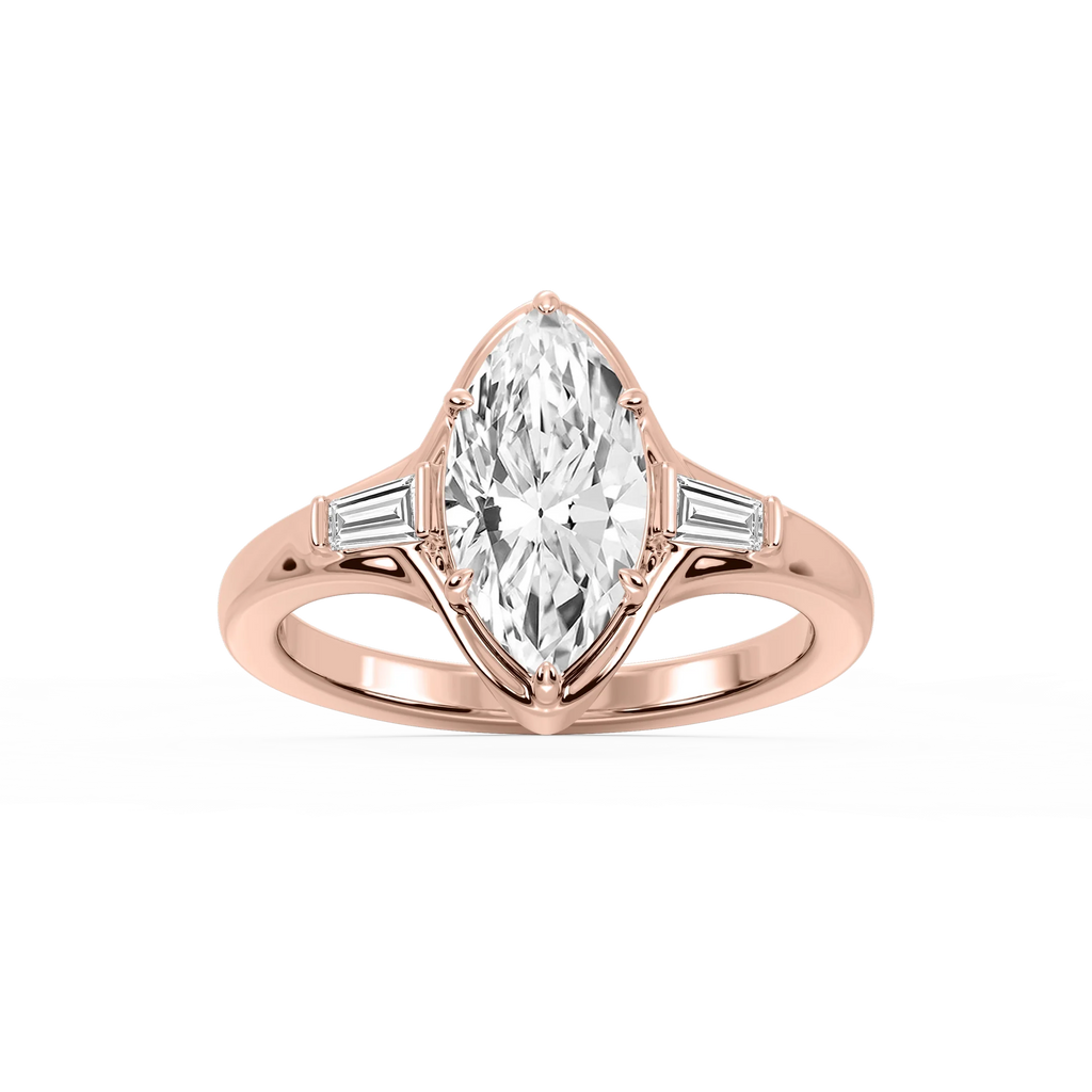 Adeline Marquise LGD Six Prong Three Stone Engagement Ring - 18K Rose Gold