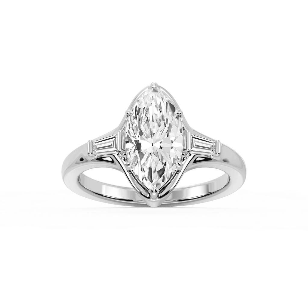 Adeline Marquise LGD Six Prong Three Stone Engagement Ring - Platinum