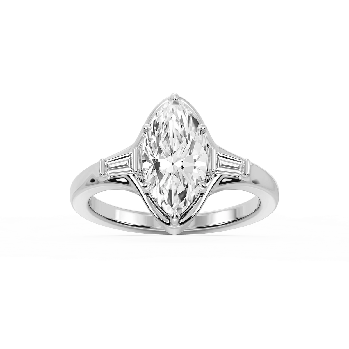 Adeline Marquise LGD Six Prong Three Stone Engagement Ring - Platinum