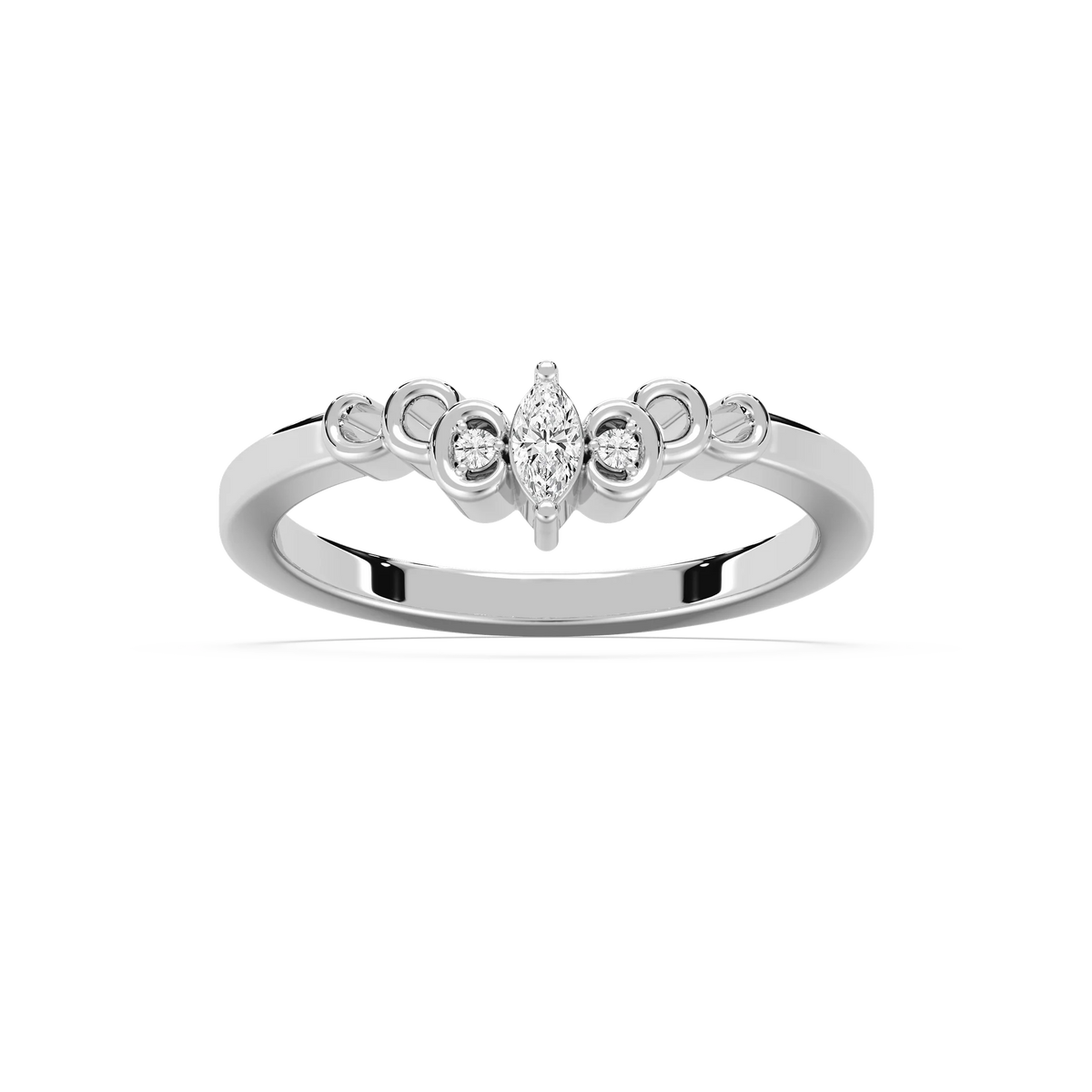 Adelle 1/2 ctw Marquise and Round LGD Scroll Curved Band - 14K White Gold