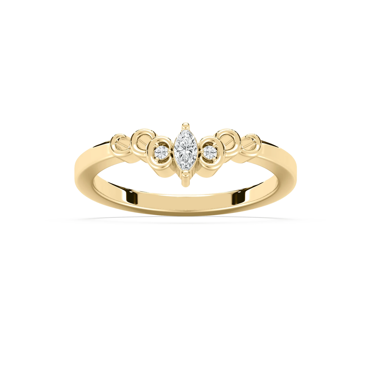 Adelle 1/2 ctw Marquise and Round LGD Scroll Curved Band - 14K Yellow Gold