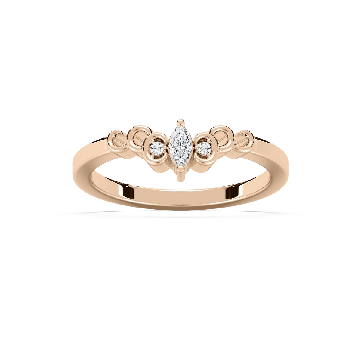 Adelle 1/2 ctw Marquise and Round LGD Scroll Curved Band - 14K Rose Gold