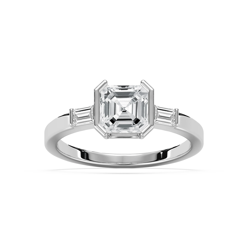 Adira 1 ⅝ ctw Asscher LGD Semi Bezel Three Stone Engagement Ring - 14K White Gold / F-VS2