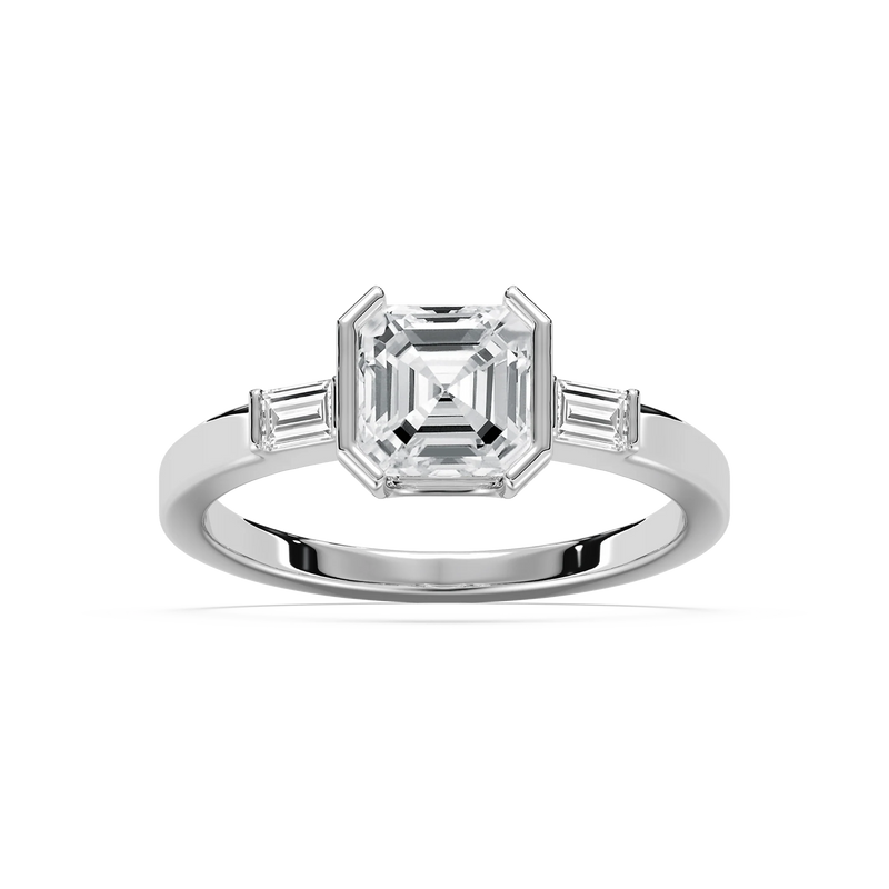Adira 1 ⅝ ctw Asscher LGD Semi Bezel Three Stone Engagement Ring - 14K White Gold / F-VS2
