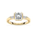 Adira 1 ⅝ ctw Asscher LGD Semi Bezel Three Stone Engagement Ring - 14K Yellow Gold / F-VS2