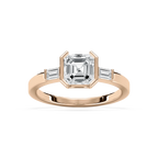 Adira 1 ⅝ ctw Asscher LGD Semi Bezel Three Stone Engagement Ring - 14K Rose Gold / F-VS2